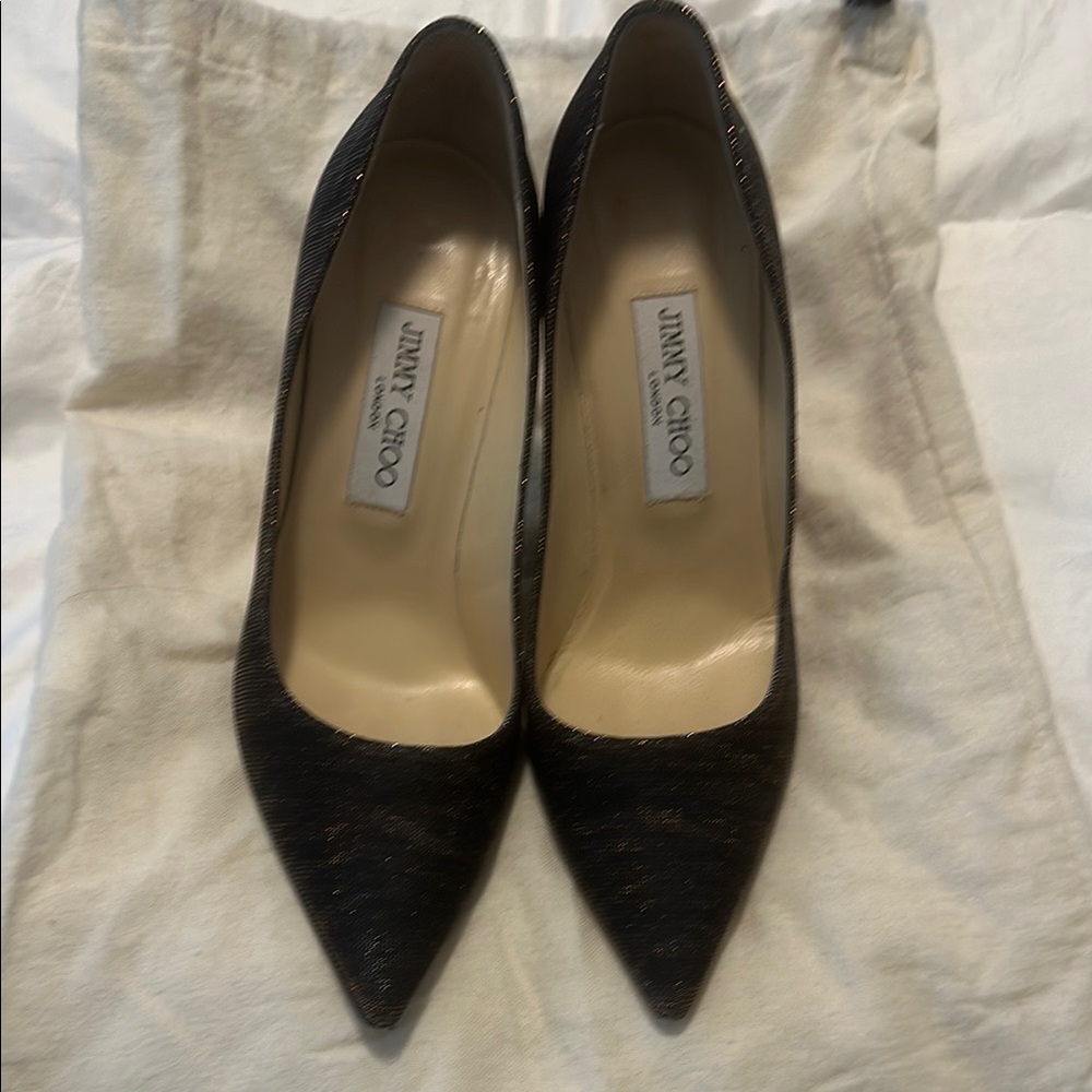 Jimmy Choo Black and Gold Heels